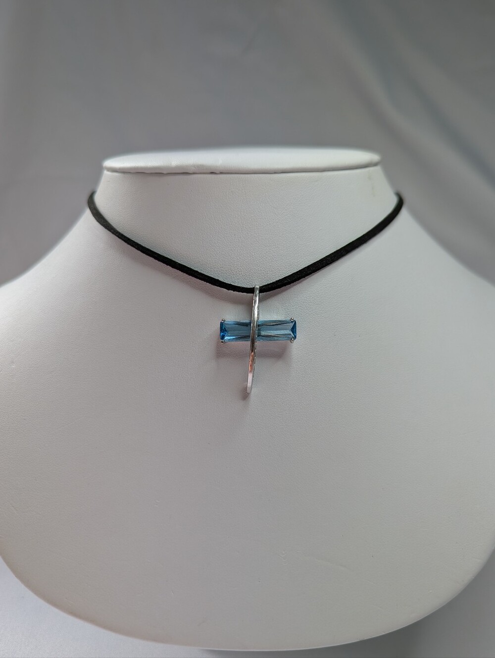Topaz Blue Cross Pendant Necklace